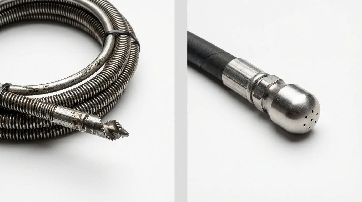 Drain snake cable and hydro jetting nozzle used for drain cleaning in Salem, IL