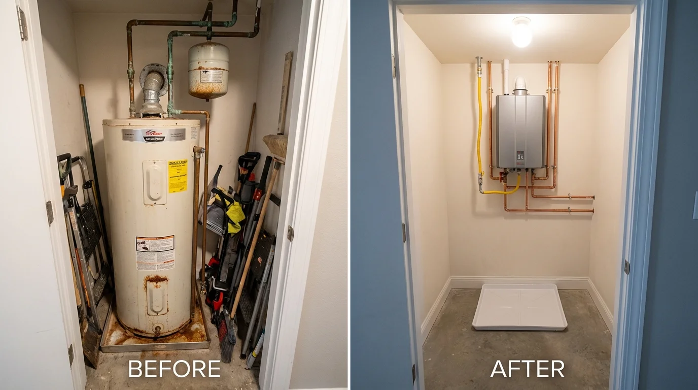 Tank water heater versus wall-mounted tankless unit comparison for Salem, IL homeowners